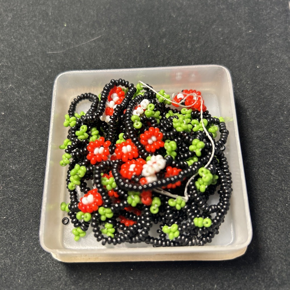 Vintage Black Green Seed Beaded Necklace Folk Art Needs Fixed